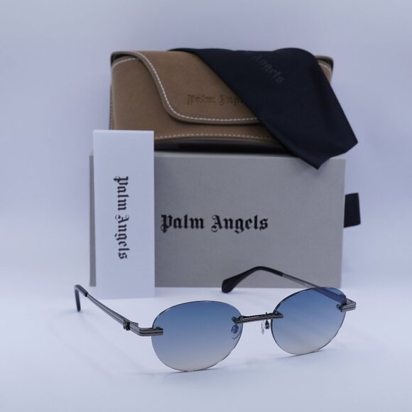 Palm Angels PERI10H CRYSTAL 1007 Oval Sunglasses - Gunmetal/Blue Gradient - Picture 1 of 10